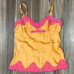 Express Satin Cami with Pink Lace Trim